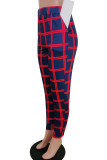 Vermelho e azul casual xadrez estampa camuflada estampa borboleta calça bolso gola com capuz manga comprida manga regular regular duas peças