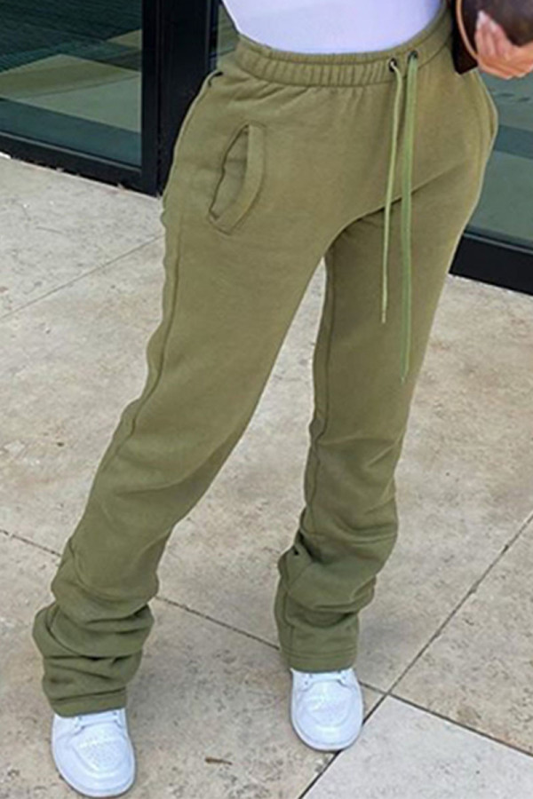 Pantalones de corte de bota para adultos casuales de moda verde militar