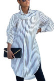Black Elegant Striped Fold Turndown Collar Outerwear