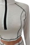 Orange Casual Striped Patchwork Zipper Collar Long Sleeve Regular Sleeve Short Two Pieces