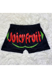 Red purple Elastic Fly Low Print Straight shorts Bottoms