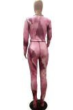 Pink Fashion Casual Adult Milk Fiber Patchwork Print Patchwork O Neck Long Sleeve Regular Sleeve Regular Two Pieces