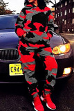 Zwarte mode casual volwassen spandex camouflageprint zak capuchon kraag plus maat