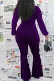 purple Sexy Solid Bandage V Neck Skinny Jumpsuits