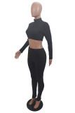 Black Sexy Solid O Neck Long Sleeve Regular Sleeve Short Two Pieces