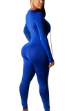 Blauwe sexy melkvezel solide bandage kettingen V-hals skinny jumpsuits
