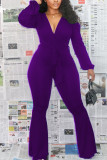 紫のセクシーなソリッド包帯Vネックスキニージャンプスーツ