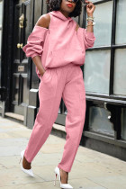 Розовый модный повседневный однотонный воротник с капюшоном и открытой спиной для взрослых, длинный рукав, с открытыми плечами, две штуки