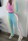 Pink Fashion Sportswear Adult Print Patchwork O Neck Plus Size 