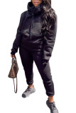 Grey Fashion Casual Adult Solid Patchwork Hooded Collar Long Sleeve Regular Sleeve Regular Two Pieces