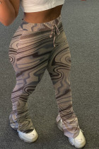 Kaki casual bootcut-broek met print en vouw