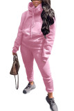 Pink Fashion Casual Adult Solid Patchwork Hooded Collar Long Sleeve Regular Sleeve Regular Two Pieces
