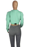 Light Green Casual Solid O Neck Tops