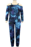 Темно-синяя модная спортивная одежда для взрослых с принтом в стиле пэчворк с круглым вырезом плюс размер