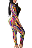 kleur Sexy print O-hals reguliere jumpsuits