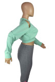 Light Green Casual Solid O Neck Tops