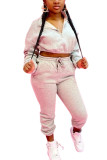 Pinkfarbener Sportswear-Zweiteiler mit festem Kordelzug und Reißverschlusskragen, langen Ärmeln und regulären Ärmeln