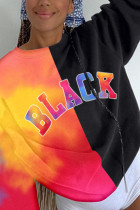 Black Street Print Patchwork Tie-dye O Neck Outerwear