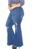 Темно-синие рваные джинсы большого размера