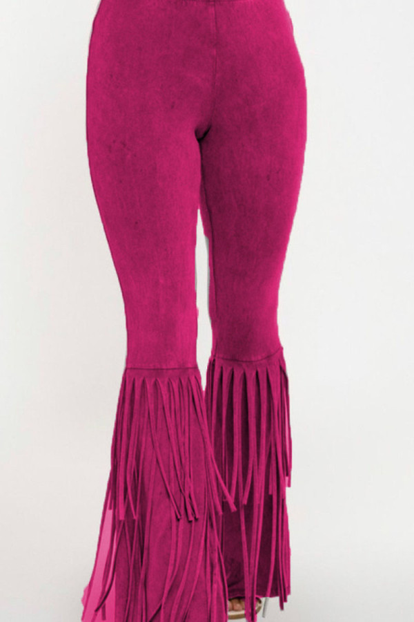 Розово-красный модный сексуальный уличный плюшевый однотонный ботинок с кисточками и вырезанной нижней частью