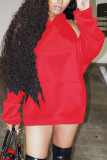 Красное модное сексуальное однотонное платье для взрослых с открытой спиной и воротником с капюшоном и длинным рукавом, мини-платье с длинными рукавами, платья