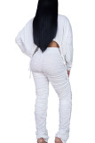 White Sexy Solid Patchwork Fold O Neck Long Sleeve Regular Sleeve Short Two Pieces
