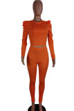 Orange Street Solid O Neck Long Sleeve Short Two Pieces