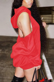 Rote Mode Sexy Erwachsene Solide Rückenfrei Kapuzenkragen Langarm Mini Langarm Kleid Kleider