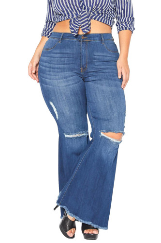 Темно-синие рваные джинсы большого размера