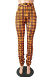 Red Casual Plaid Print Boot Cut Bottoms