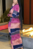 Robes trapèze multicolores à imprimé doux, col en V, manches longues, longueur cheville