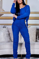 Синий сексуальный однотонный пэчворк с круглым вырезом с длинным рукавом и короткими рукавами с обычными рукавами из двух частей