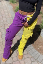 purple Casual Polyester Split Joint Straight Bottoms
