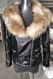 Prendas de abrigo con cuello en V de patchwork sólido de pieles artificiales para adultos de calle de moda gris oscuro