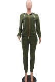 Army Green Fashion Casual Adult Solid Pocket Hooded Collar Long Sleeve Regular Sleeve Regular Two Pieces