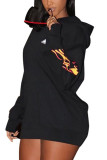 Mini abiti a linea A a maniche lunghe con colletto rovesciato patchwork con stampa Blaze per adulti neri alla moda quotidiana