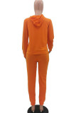 Orange Fashion Casual Adult Solid Pocket Hooded Collar Long Sleeve Regular Sleeve Regular Two Pieces
