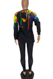 Black Fashion Casual Adult Print Patchwork O Neck Long Sleeve Regular Sleeve Regular Two Pieces