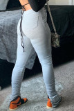 Cinza claro moda casual roupas esportivas de rua com botões de bolso com fenda e dobra calças skinny