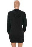 Black Fashion Daily Adult Blaze Print Patchwork Turndown Collar Long Sleeve Mini A Line Dresses