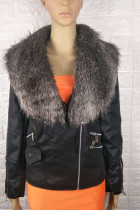 Prendas de abrigo con cuello en V de patchwork sólido de pieles artificiales para adultos de calle de moda gris oscuro