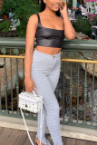 Светло-серая модная повседневная уличная спортивная одежда Твердые карманные пуговицы Брюки со складками с разрезом Узкие брюки