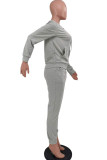 Dark Gray Fashion Casual Adult Solid Pocket Hooded Collar Long Sleeve Regular Sleeve Regular Two Pieces