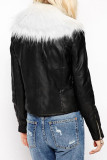 White Fashion Street Adult Artificial Furs Solid Split Joint V Neck Outerwear