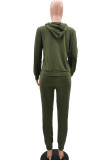 Army Green Fashion Casual Adult Solid Pocket Hooded Collar Long Sleeve Regular Sleeve Regular Two Pieces