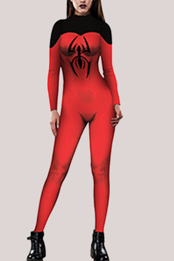 Rode mode-feest volwassen print patchwork skinny jumpsuits met O-hals