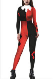Rode en zwarte fashion party volwassen print patchwork skinny jumpsuits met o-hals