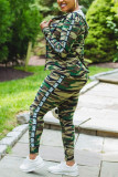 Camouflage Casual Camouflage Print Vest Vesten O-hals Lange Mouw Twee Stukken