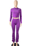 purple Fashion Sexy Street Party Solid Fold Pullovers Pants Half A Turtleneck Long Sleeve Regular Sleeve Regular Two Pieces