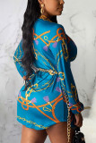 Разноцветное модное сексуальное платье с принтом для взрослых в стиле пэчворк с отложным воротником и длинным рукавом, мини-платье с принтом, платья